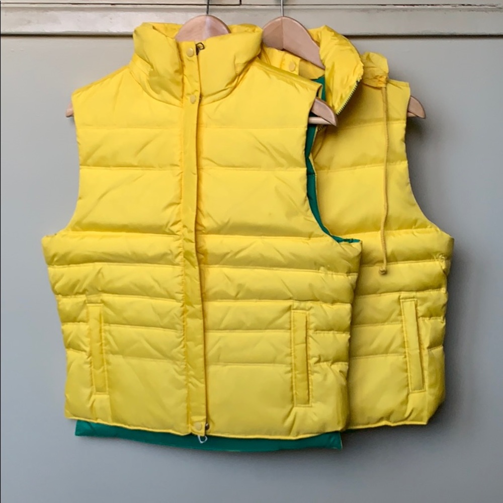 X2 NEW Lucky Brand Down Quilted Puffer Yellow Vest L Zipper Twinning set unisex